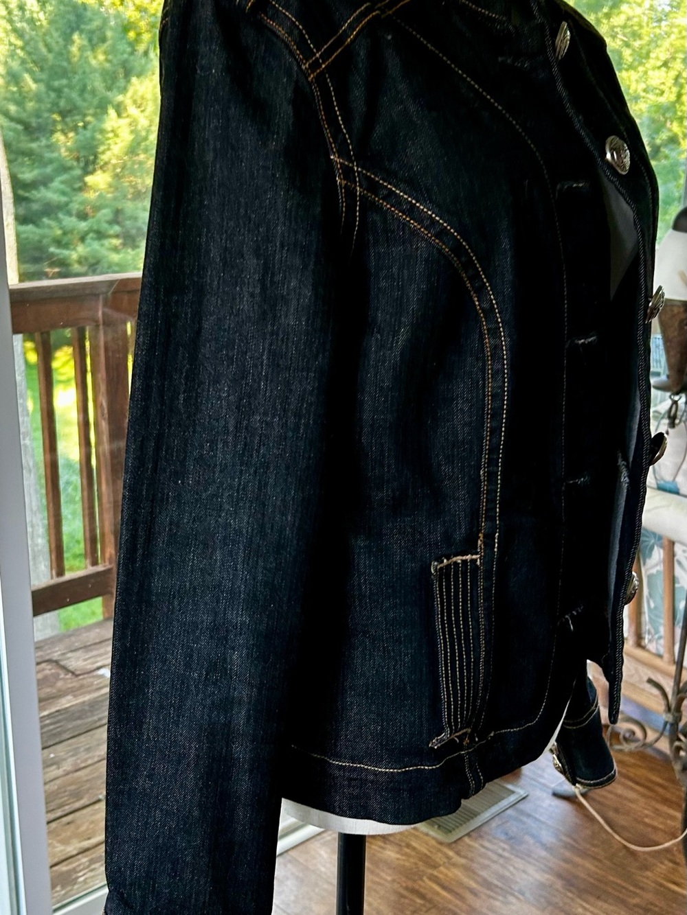 Vintage Old Navy Dark Blue Denim Military-Style Jacket with Contrast Stitching L - Picture 2 of 12